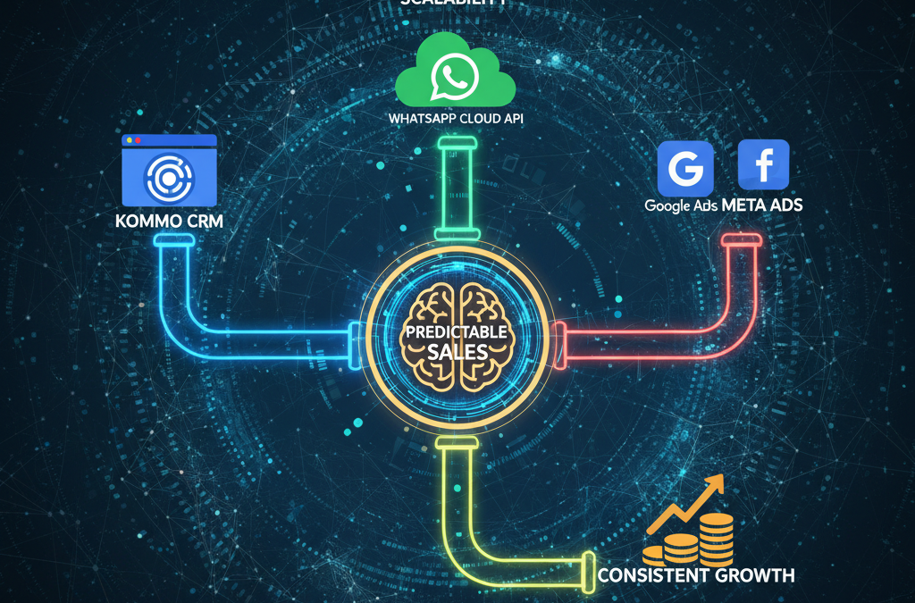 A Máquina de Vendas Previsível: Como Integrar Kommo CRM, WhatsApp Cloud API e Tráfego Pago para Escalabilidade